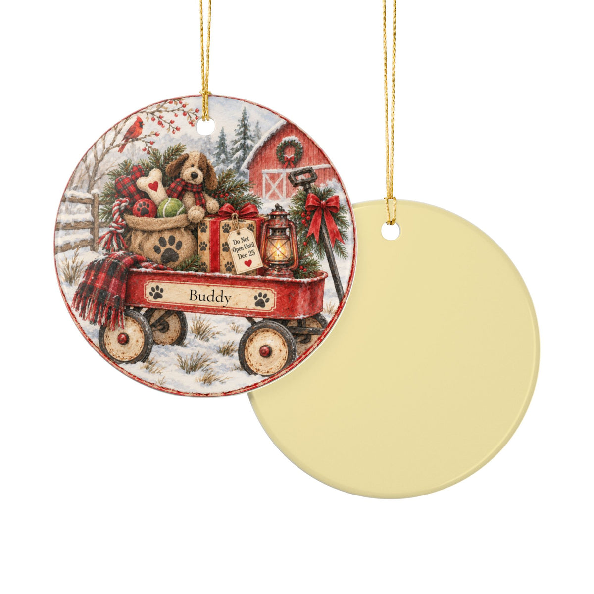 Personalized Dog Christmas Ornament | Christmas Wagon with Dog Toys | Custom Pet Name Keepsake
