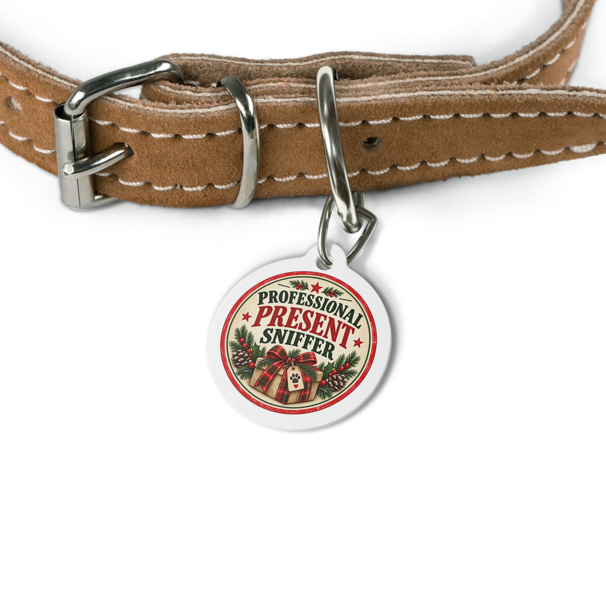 Professional Present Sniffer Personalized Christmas Dog Tag | 1" Holiday Pet ID Tag