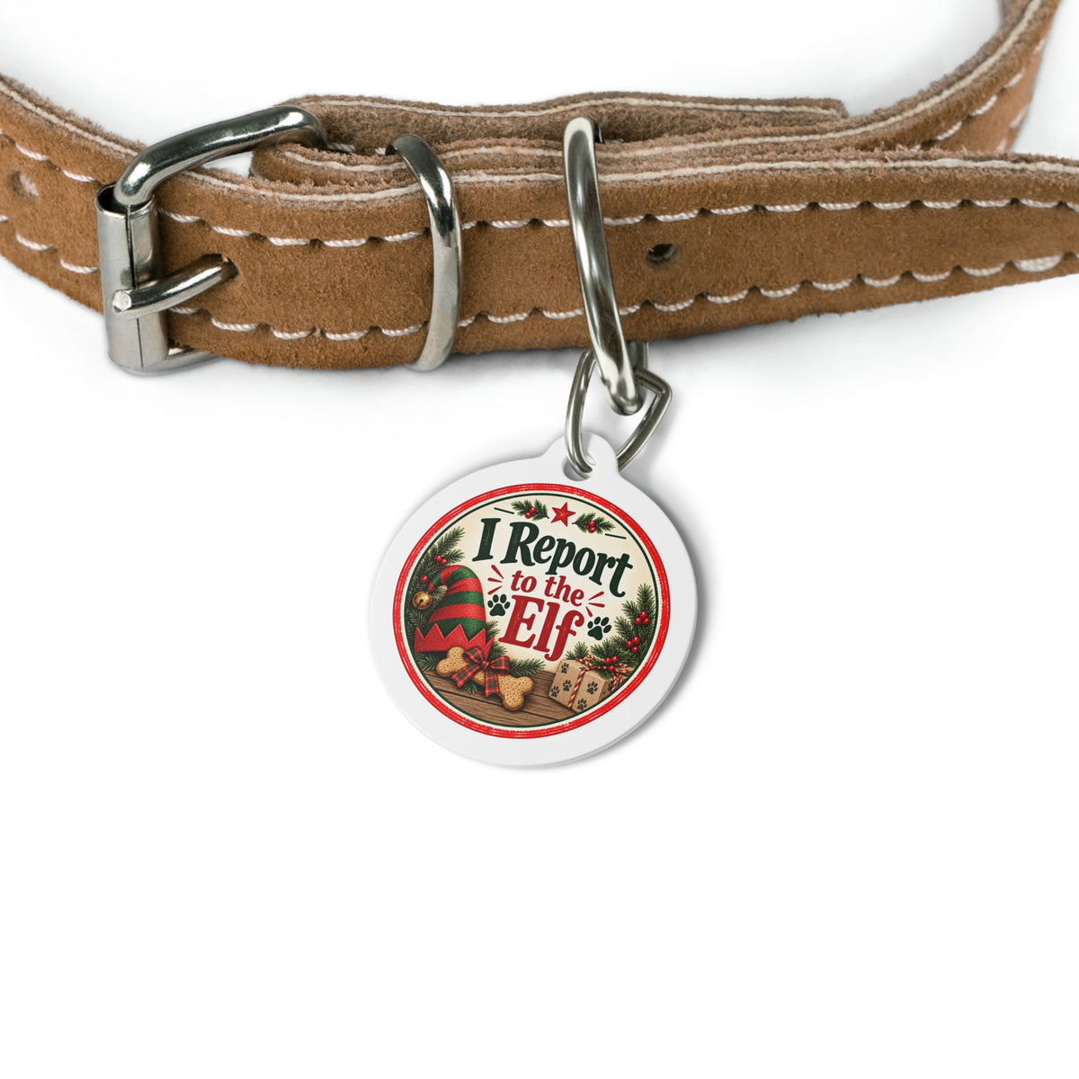 I Report to the Elf Personalized Christmas Dog Tag | 1" Holiday Pet ID Tag