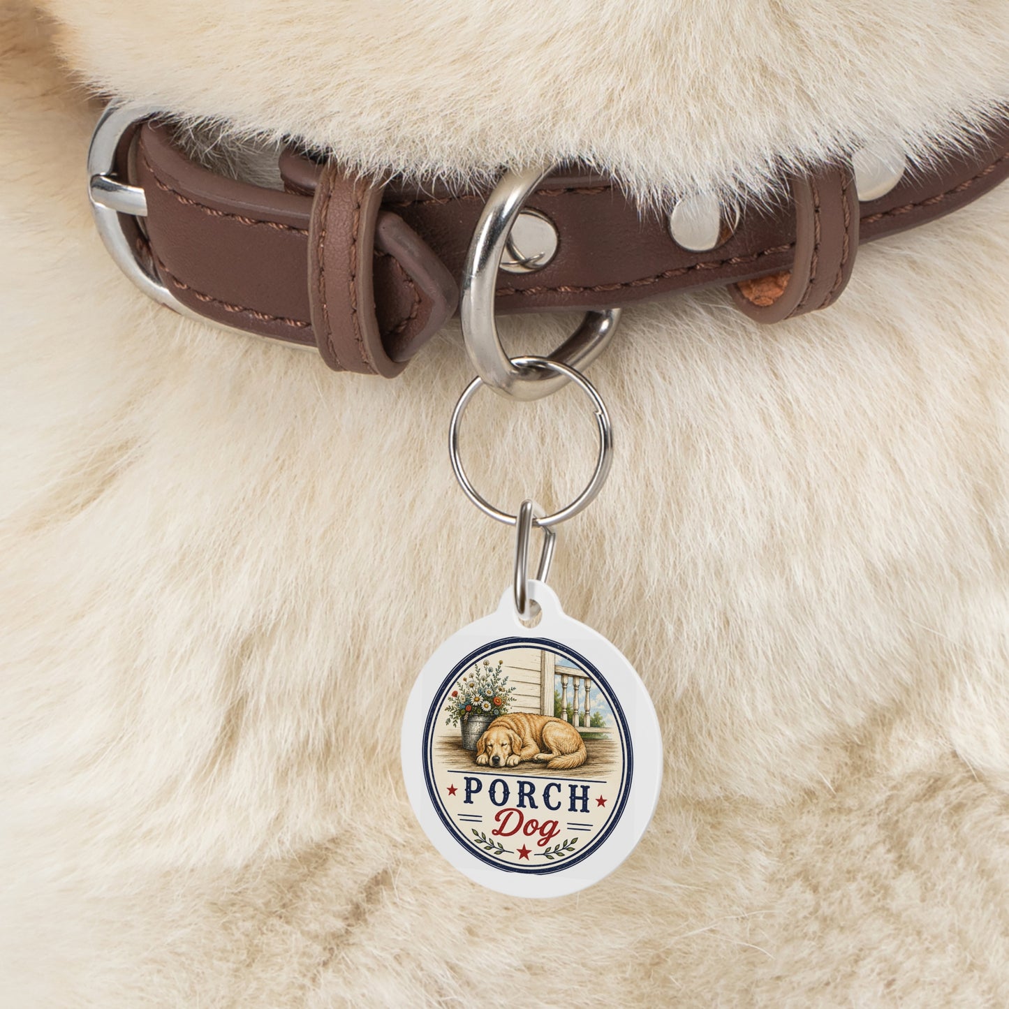 Porch Dog Personalized Americana Dog Tag | Vintage Farmhouse Dog ID Tag | Custom Pet Tag | Dog Days Mercantile