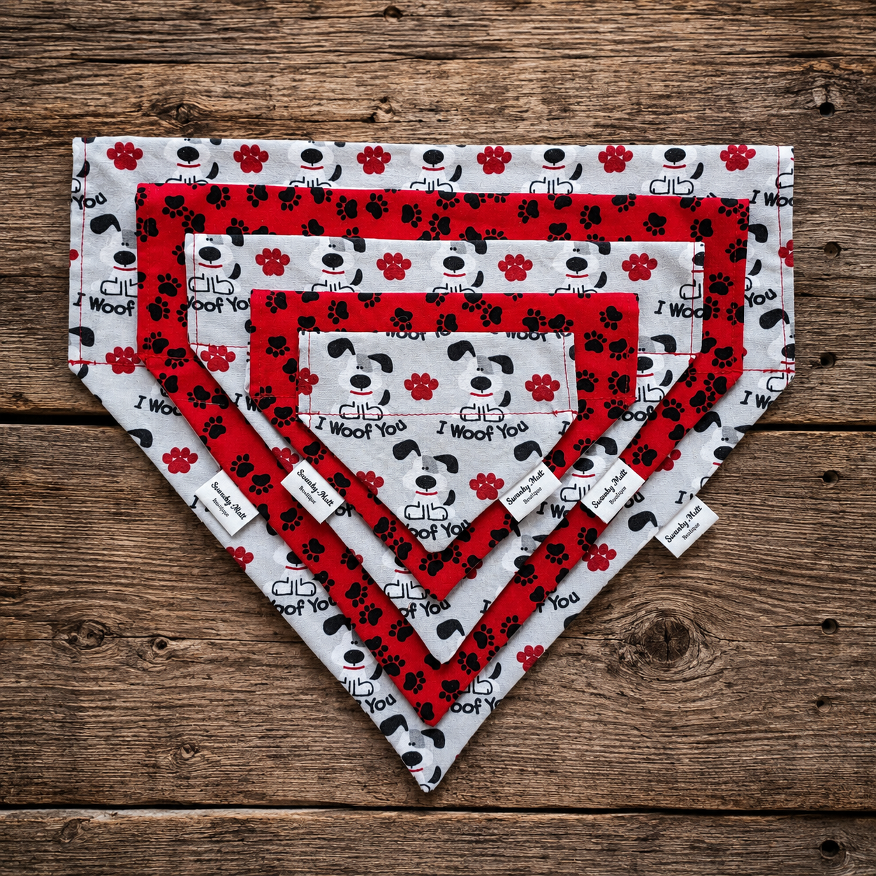 I Woof You Reversible Slide-Over-the-Collar Dog Bandana by Swanky Mutt Boutique