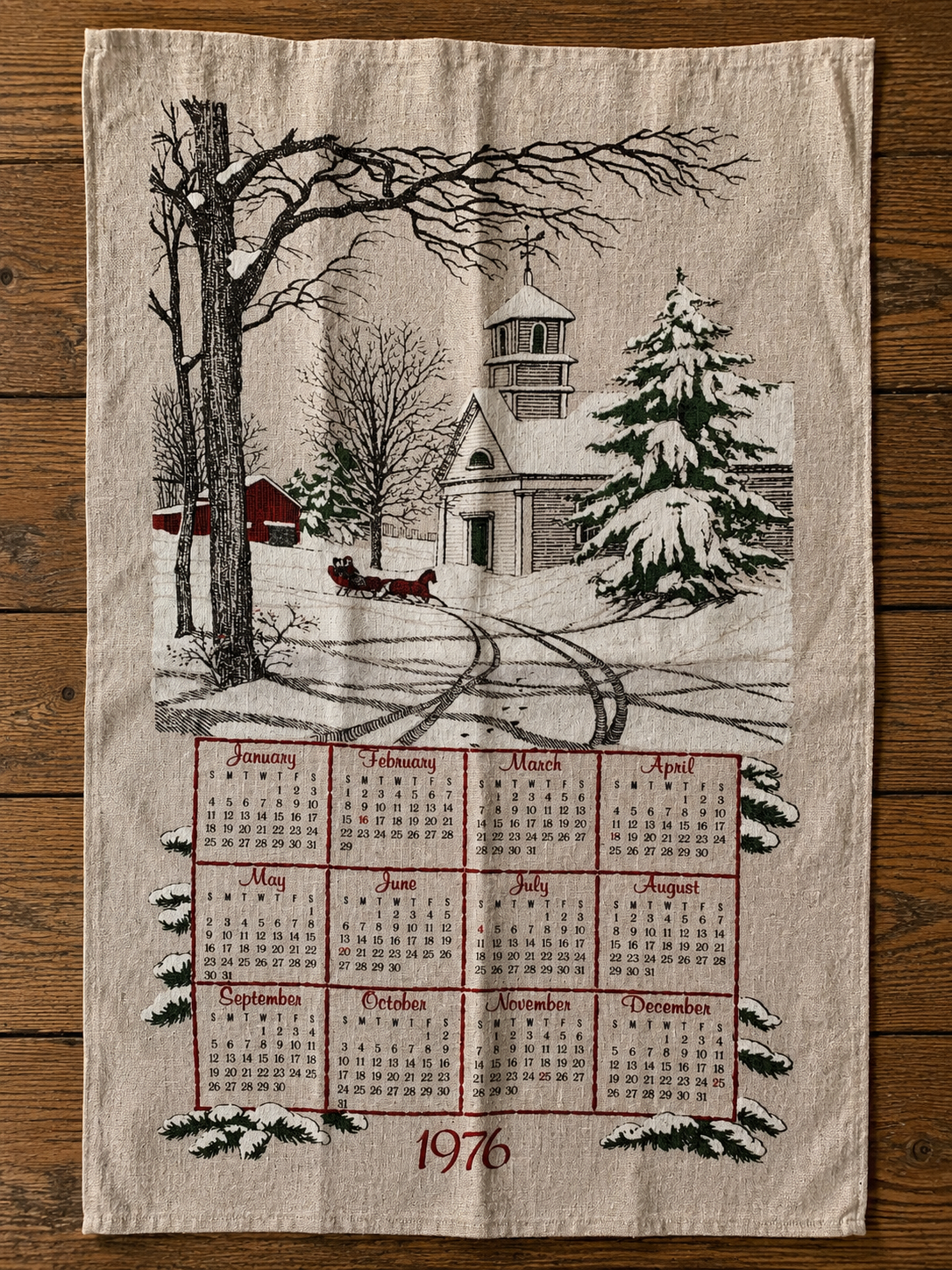 Linen Calendar Towels 1970s, Choice, Kitchen Collectibles