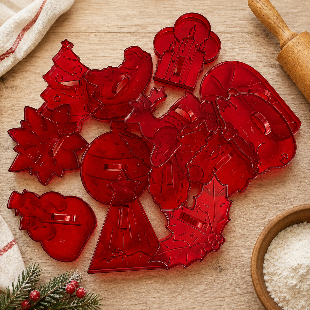 HRM Red Plastic Cookie Cutters, Set of 3 Made in USA, Choice, 1950s