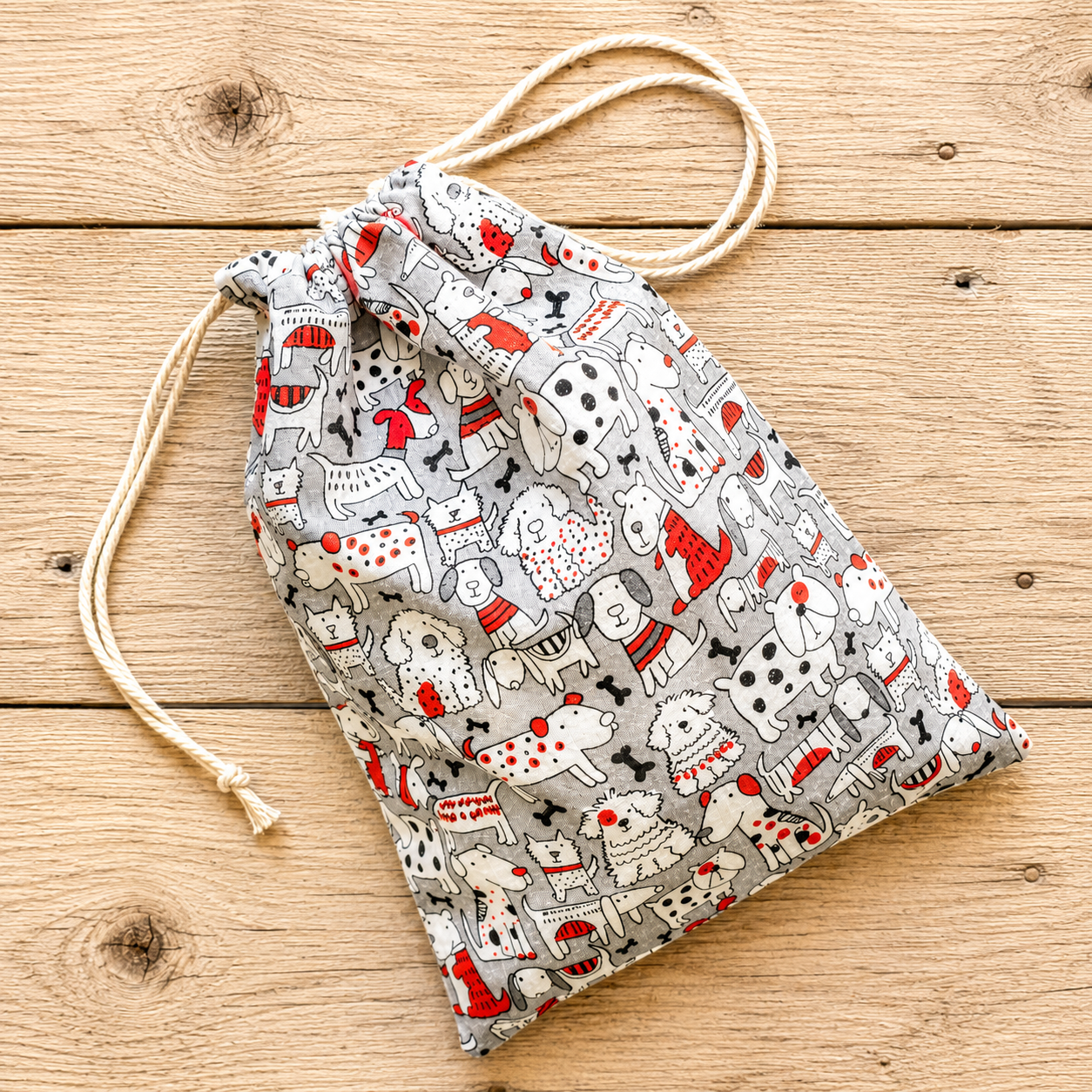 Eco-Friendly Reusable Fabric Gift Bags - Dog Print Collection