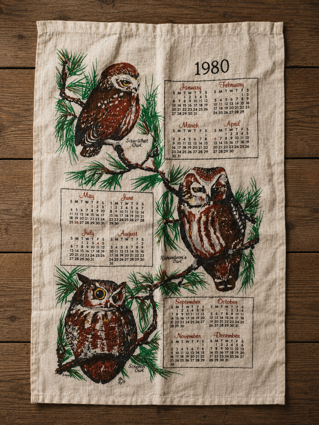 Linen Calendar Towels 1980s, Choice, Kitchen Collectibles