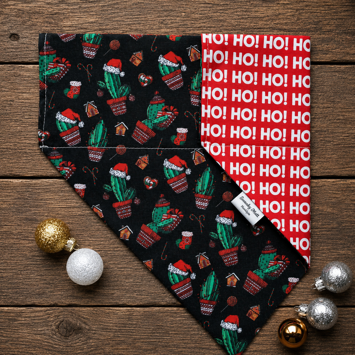 Dog Bandana - Reversible Slide- Over The Collar - Cactus Christmas Print