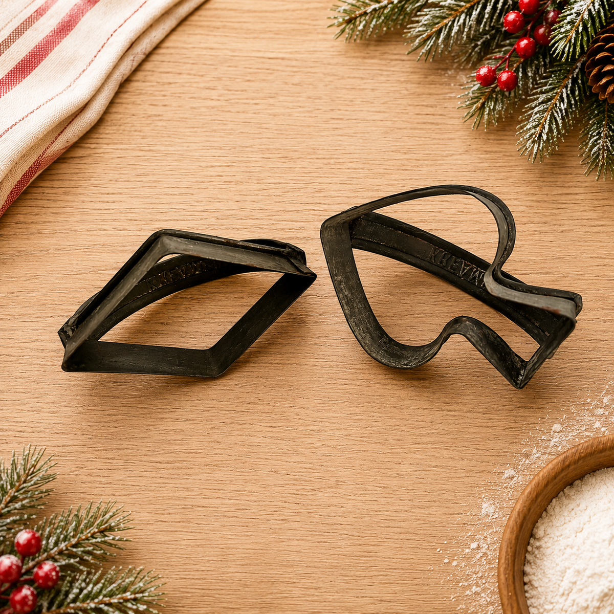 2 Kreamer Cookie or Biscuit Cutters, Diamond and Spade, Large Handles 1930s