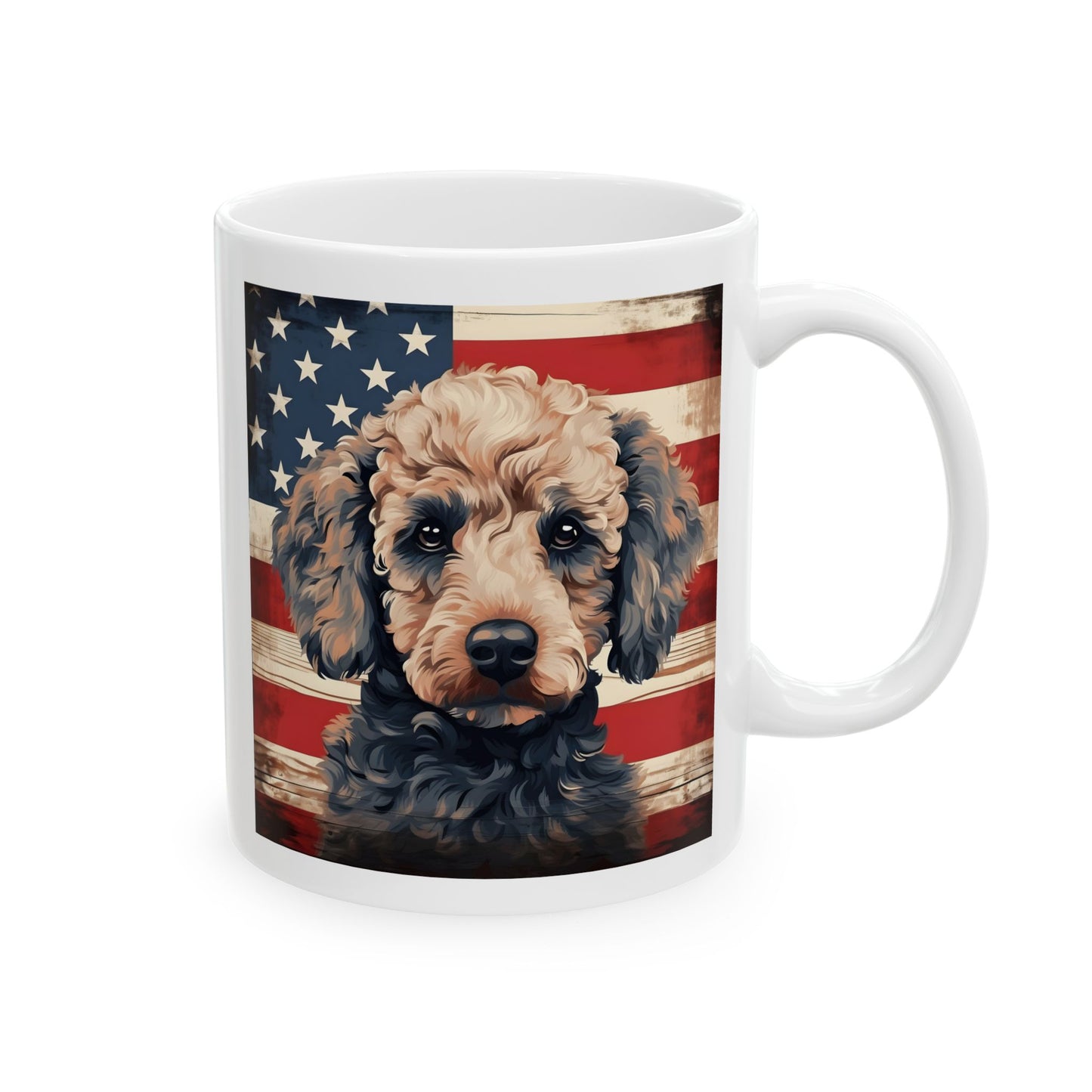 Patriotic Poodle Mug | 11 oz Ceramic Coffee Mug | American Flag Dog Lover Gift