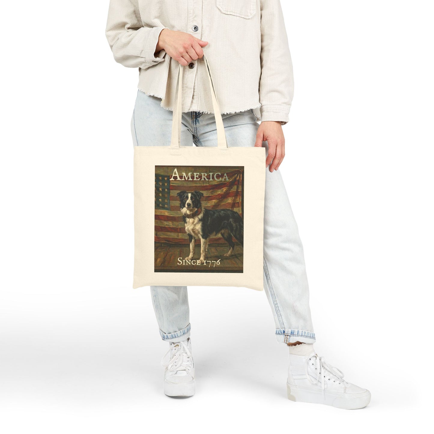 Tote Bag - 'America Since 1776' Patriotic American Flag & Dog Canvas Tote - Border Collie