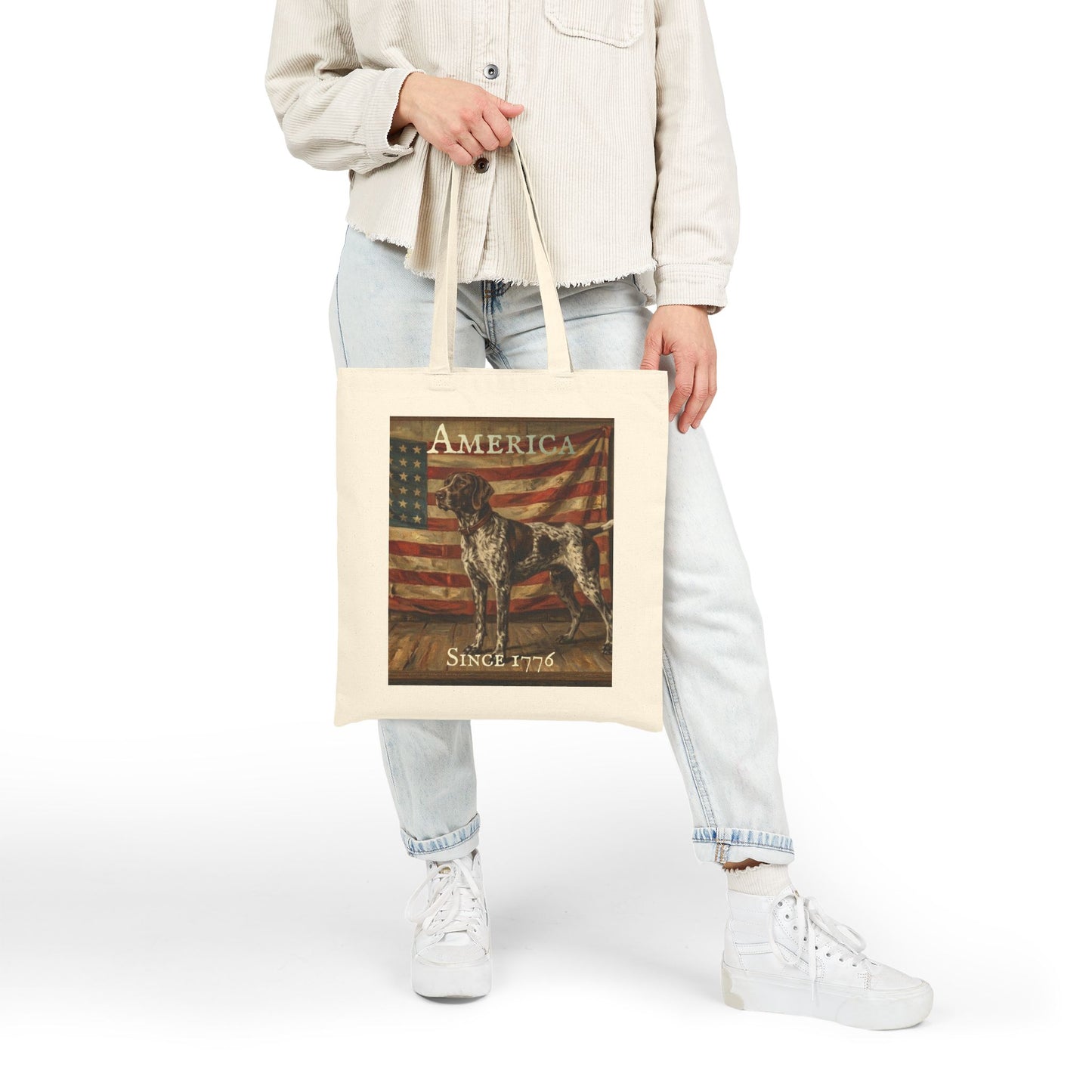 Tote Bag - 'America Since 1776' Patriotic American Flag & Dog Canvas Tote - German Shorthaired Pointer