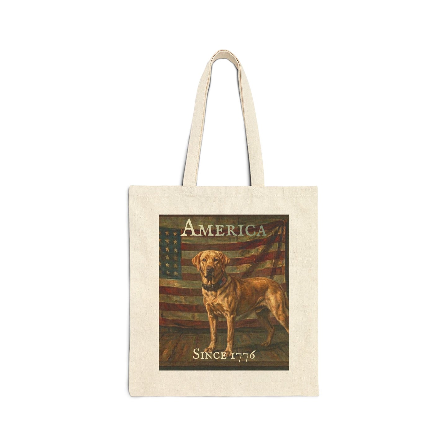 Tote Bag - 'America Since 1776' Patriotic American Flag & Dog Canvas Tote - Yellow Labrador Retriever