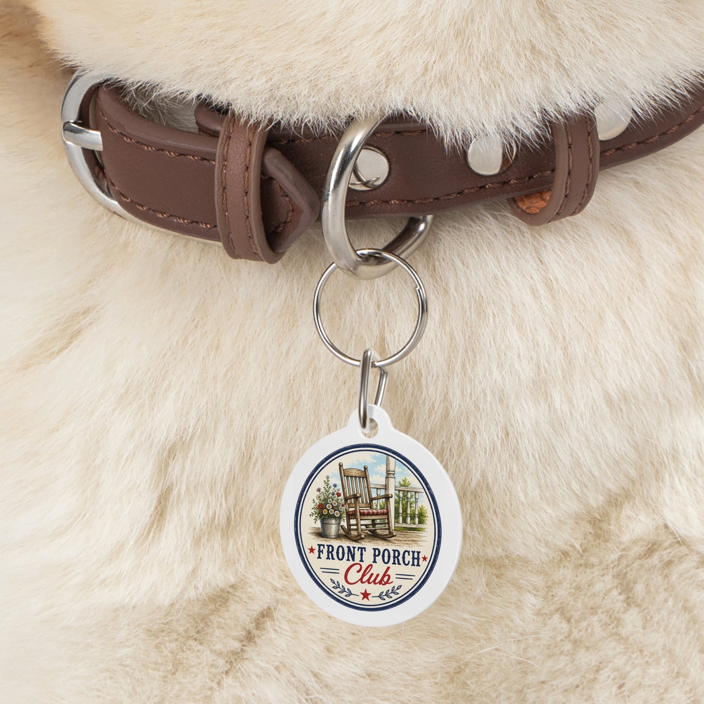 Front Porch Club Personalized Americana Dog Tag | Vintage Farmhouse Dog ID Tag | Custom Pet Tag | Dog Days Mercantile