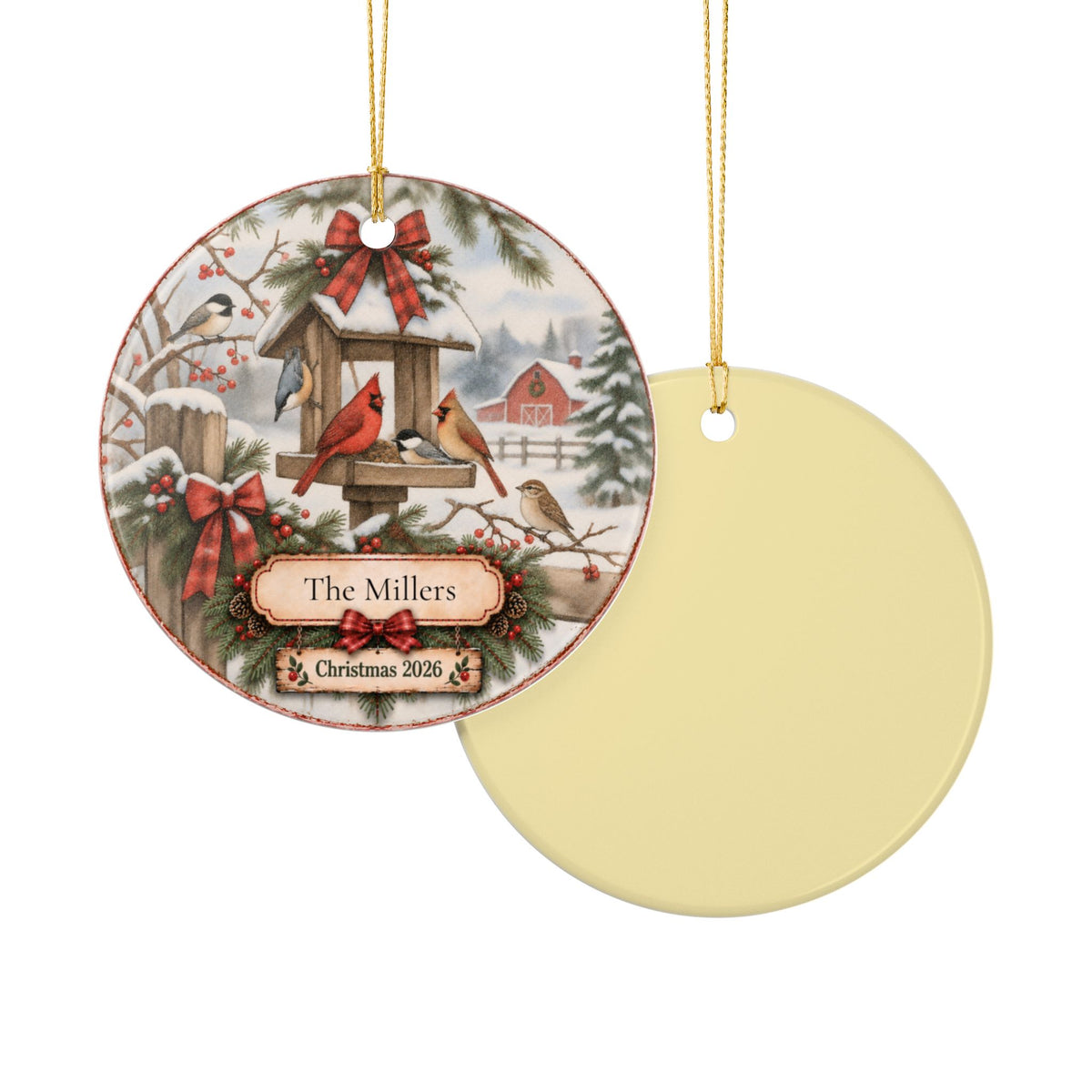 Personalized Cardinals & Birds Christmas Ornament | Family Name Keepsake | Christmas 2026