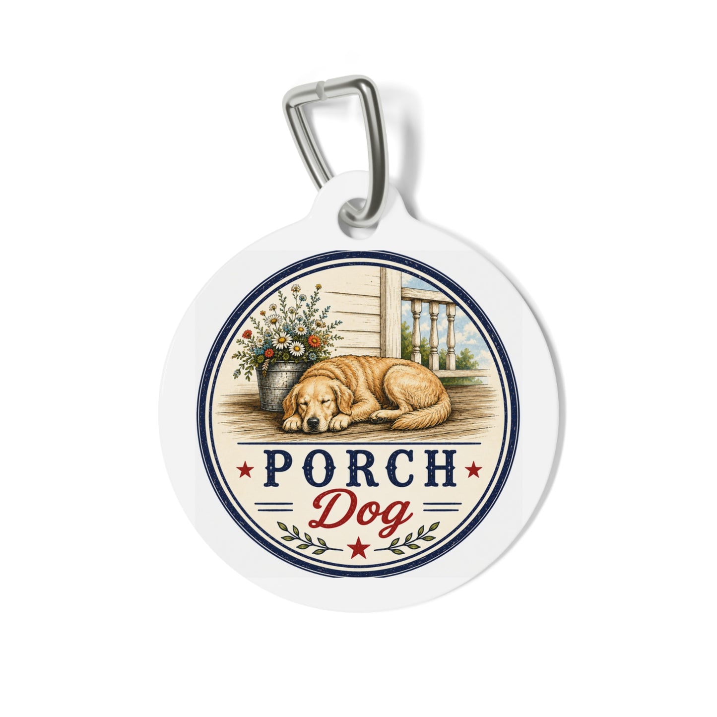 Porch Dog Personalized Americana Dog Tag | Vintage Farmhouse Dog ID Tag | Custom Pet Tag | Dog Days Mercantile