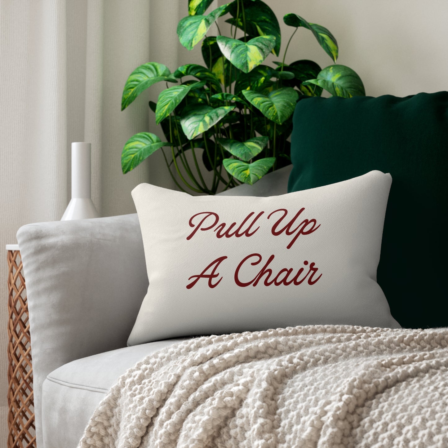 Pull Up A Chair Lumbar Pillow | Farmhouse Throw Pillow | Rustic Americana Accent Cushion | Country Porch Decor