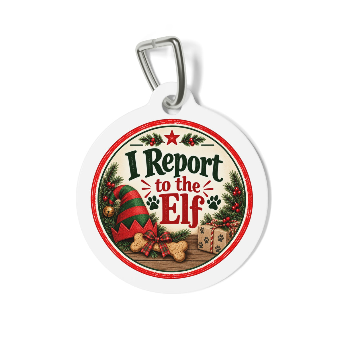 I Report to the Elf Personalized Christmas Dog Tag | 1" Holiday Pet ID Tag