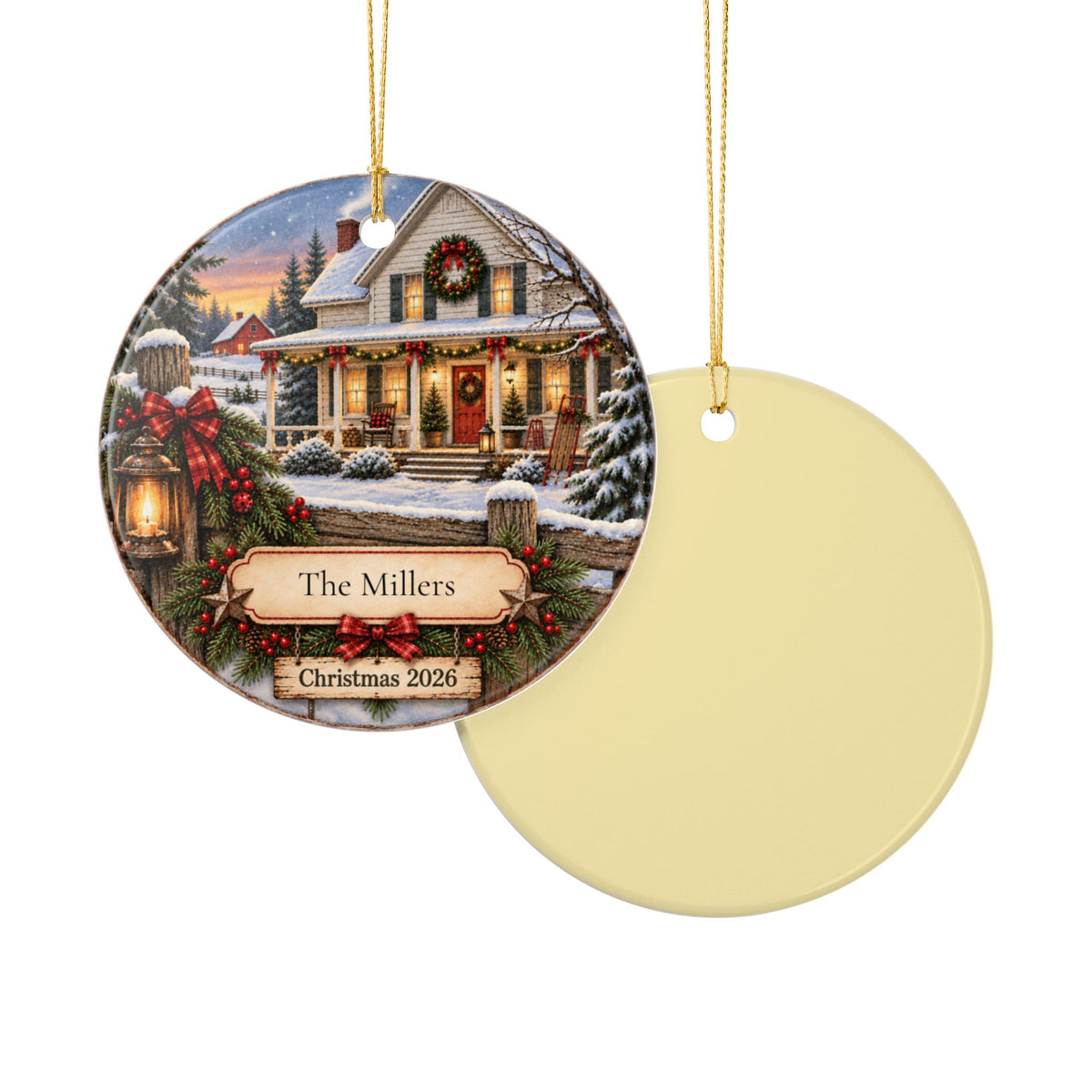Personalized Christmas Farmhouse Ornament | Family Name Ornament | Nostalgic Christmas Keepsake