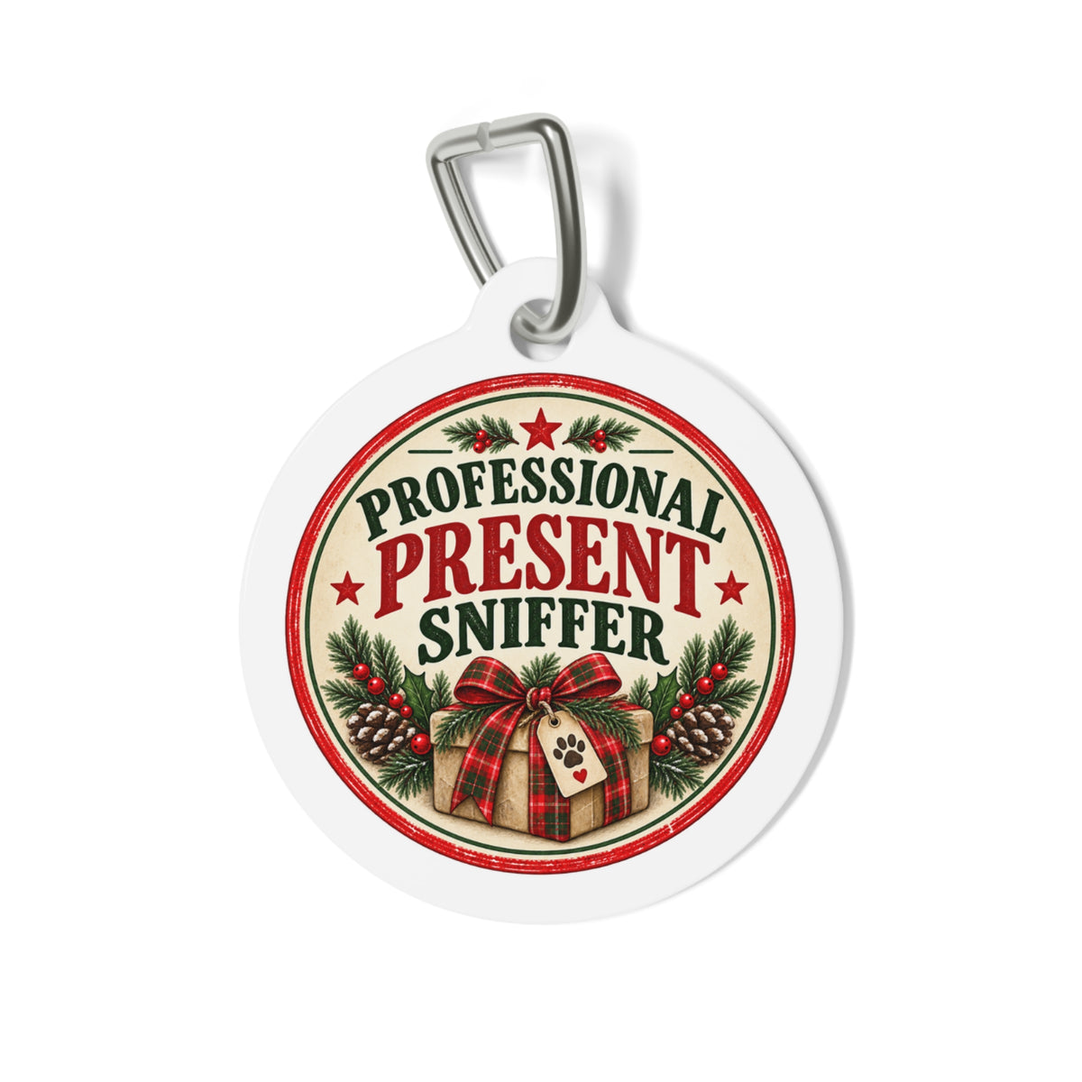 Professional Present Sniffer Personalized Christmas Dog Tag | 1" Holiday Pet ID Tag