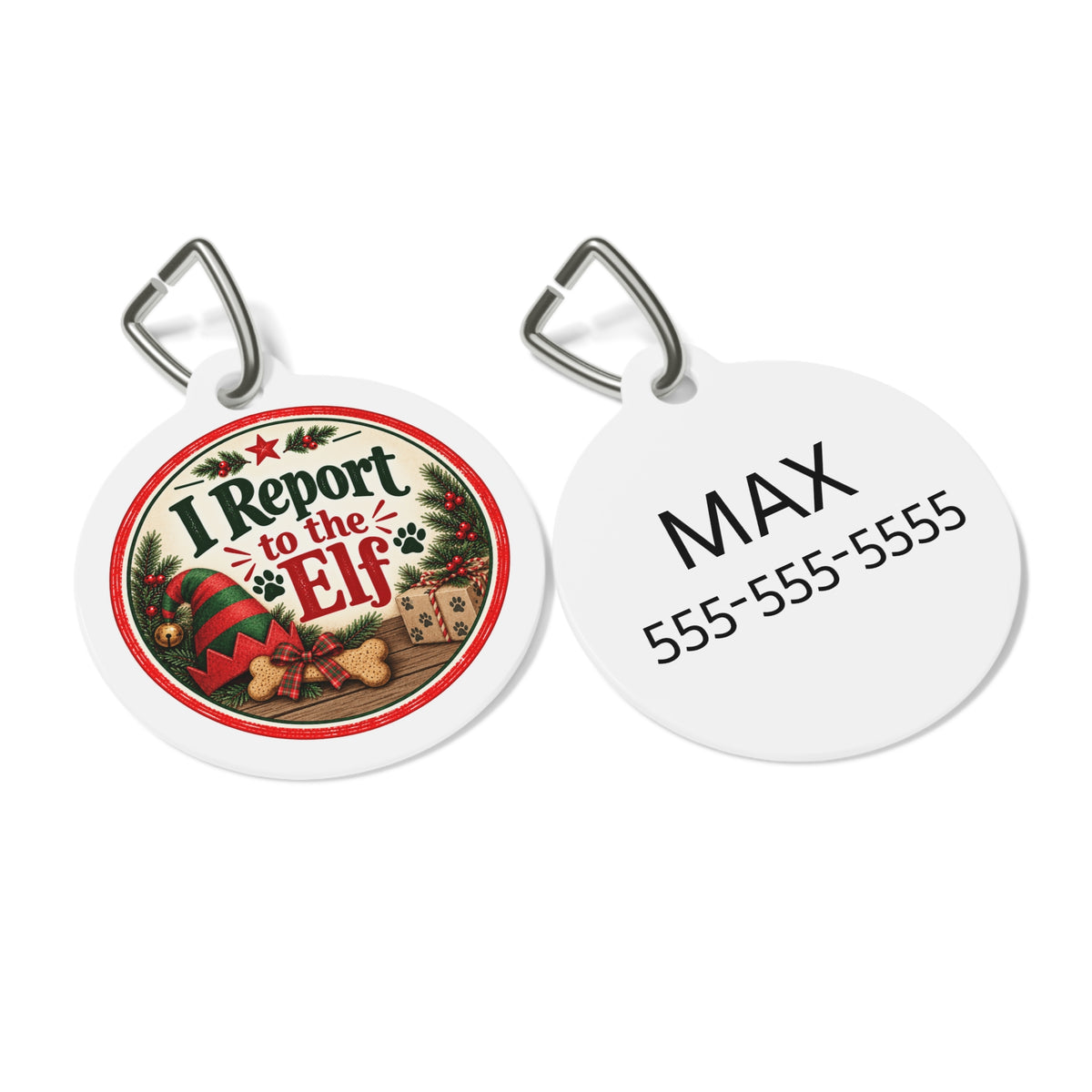 I Report to the Elf Personalized Christmas Dog Tag | 1" Holiday Pet ID Tag