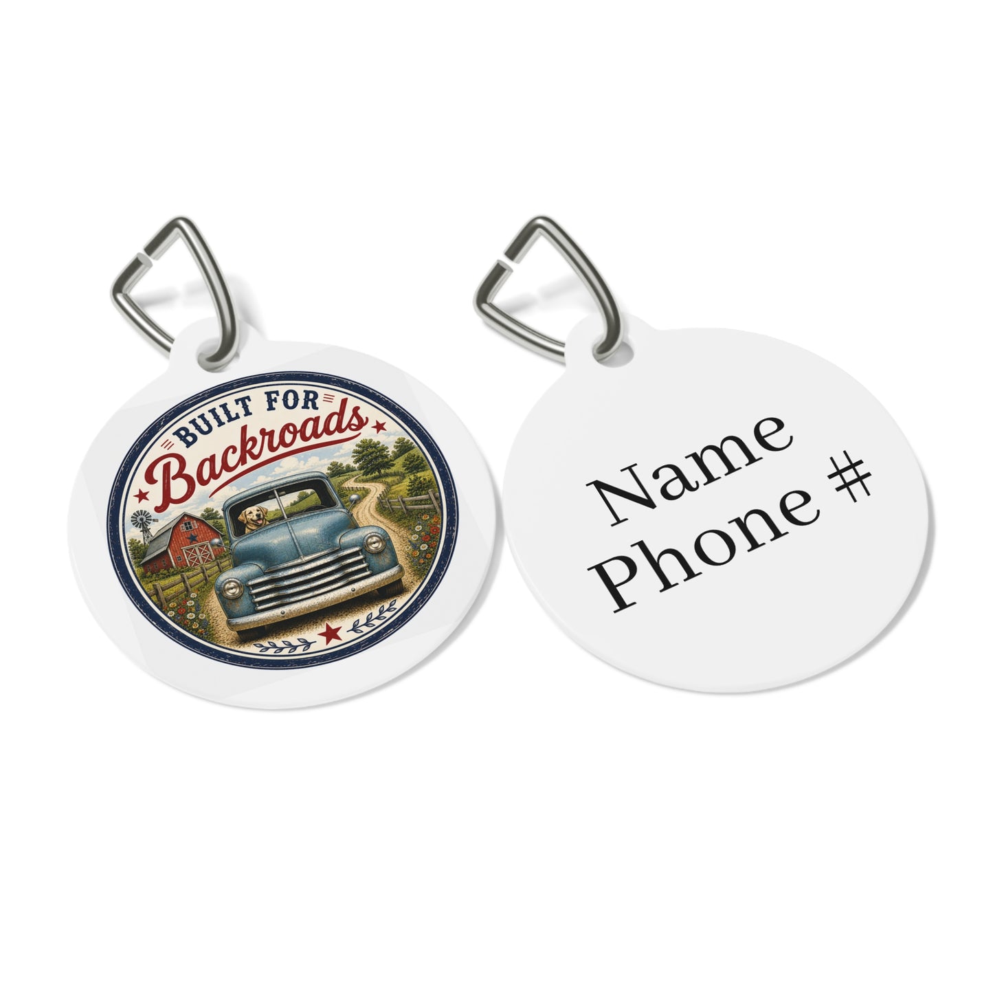 Built For Backroads Personalized Americana Dog Tag | Vintage Farmhouse Dog ID Tag | Custom Pet Tag | Dog Days Mercantile