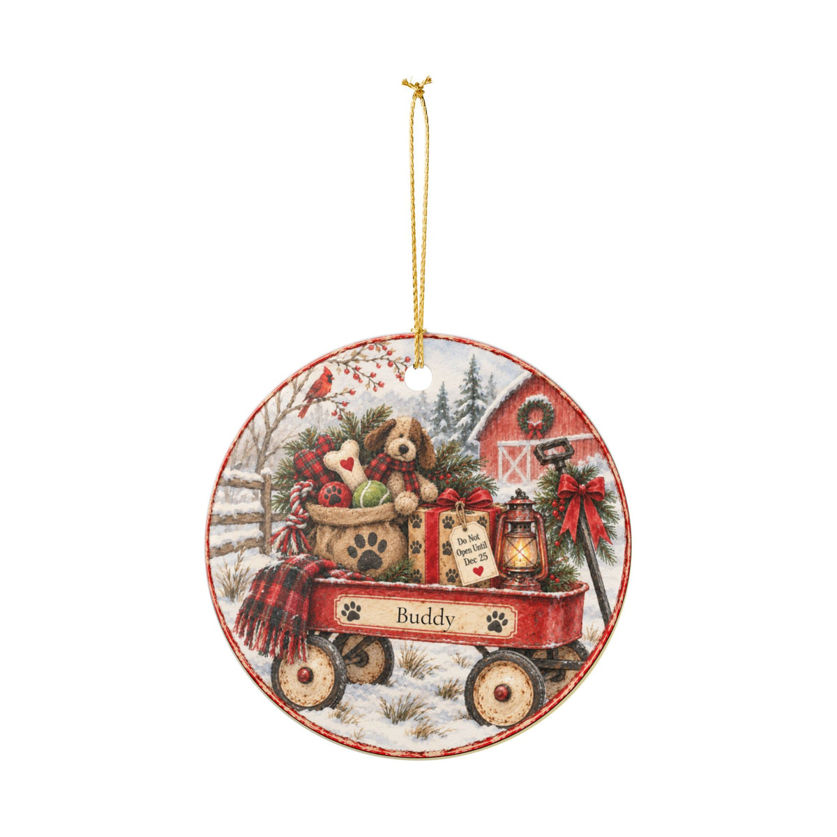 Personalized Dog Christmas Ornament | Christmas Wagon with Dog Toys | Custom Pet Name Keepsake