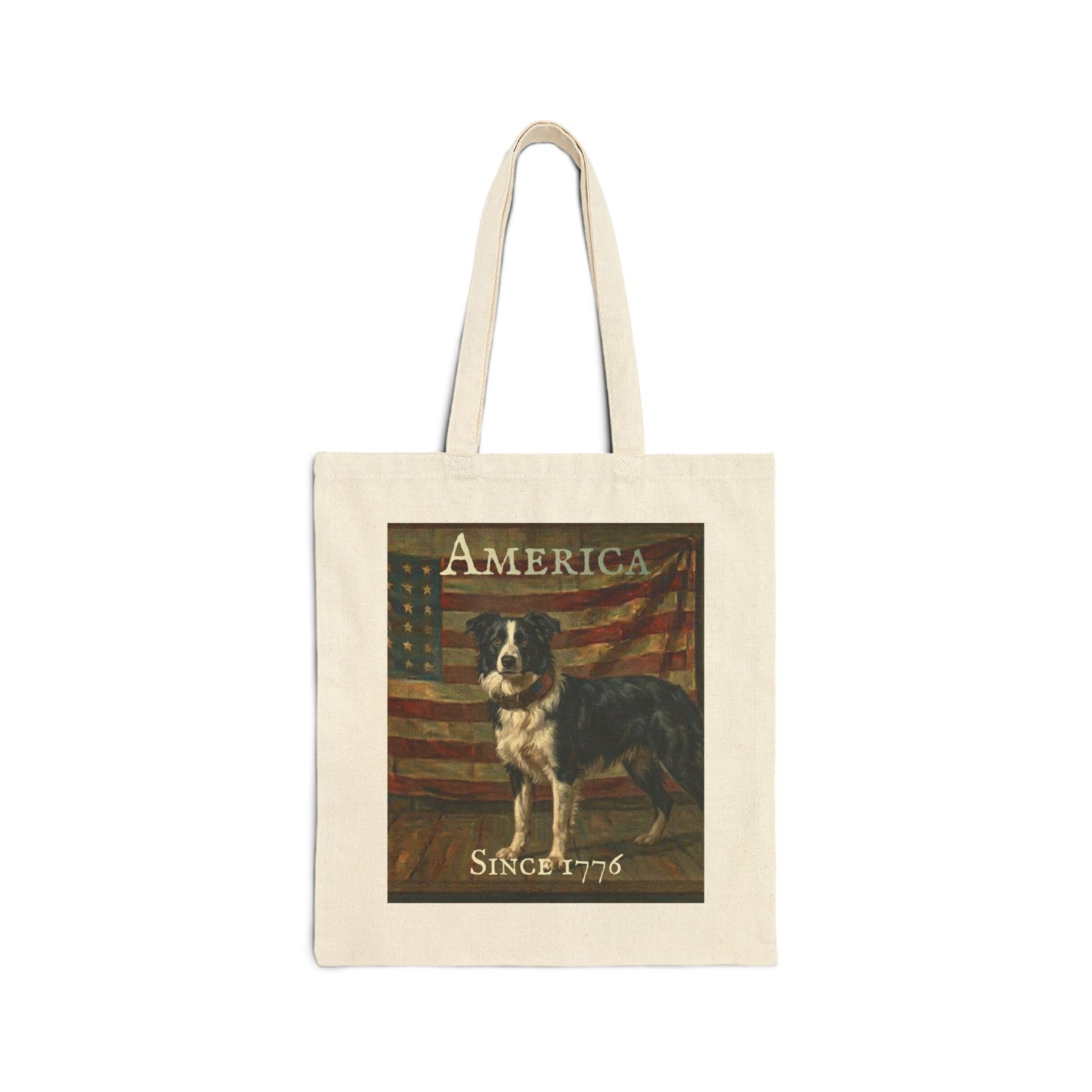 Tote Bag - 'America Since 1776' Patriotic American Flag & Dog Canvas Tote - Border Collie