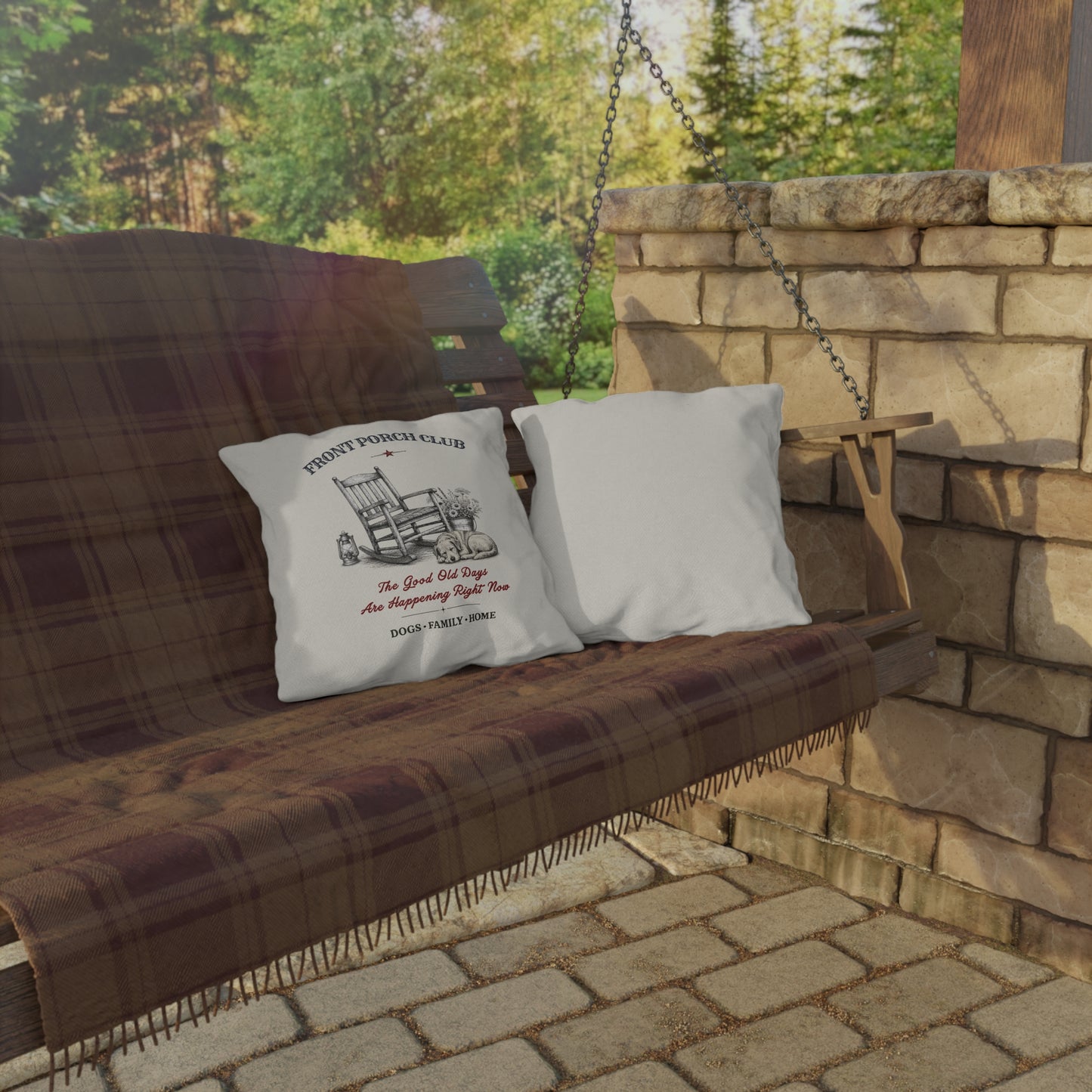 The Good Old Days Are Happening Right Now Outdoor Throw Pillow | 16x16 Farmhouse Porch Pillow | Front Porch Club™ | Dog Days Mercantile