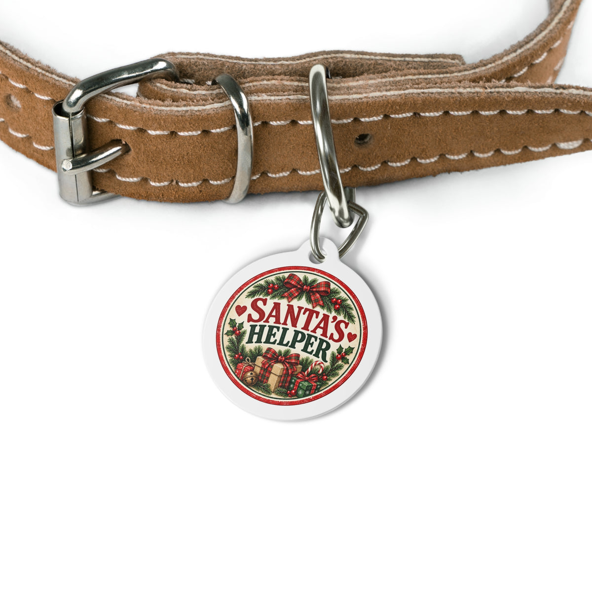 Santa’s Helper Personalized Christmas Dog Tag | 1" Holiday Pet ID Tag