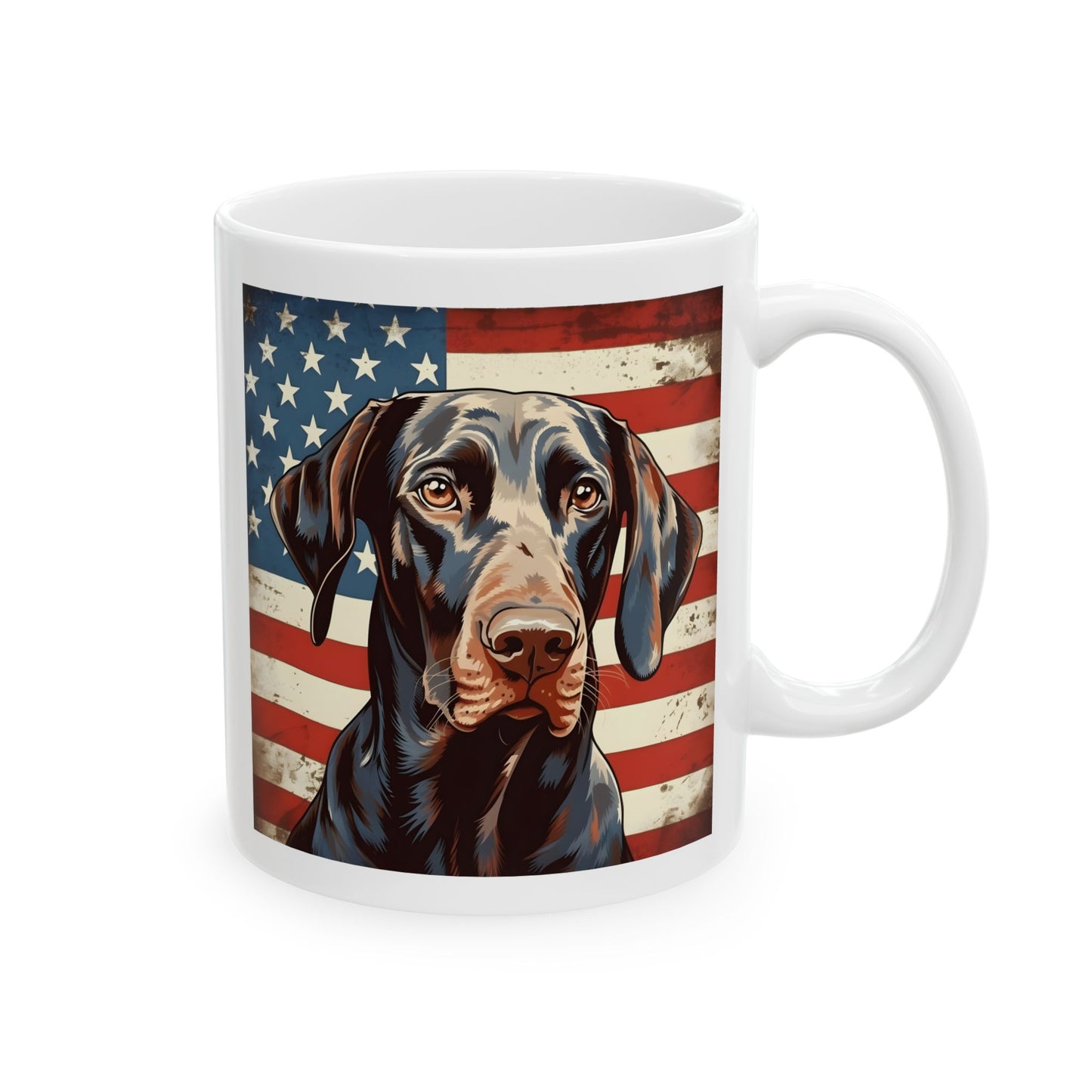 Patriotic German Shorthaired Pointer Mug | 11 oz Ceramic Coffee Mug | American Flag Dog Lover Gift