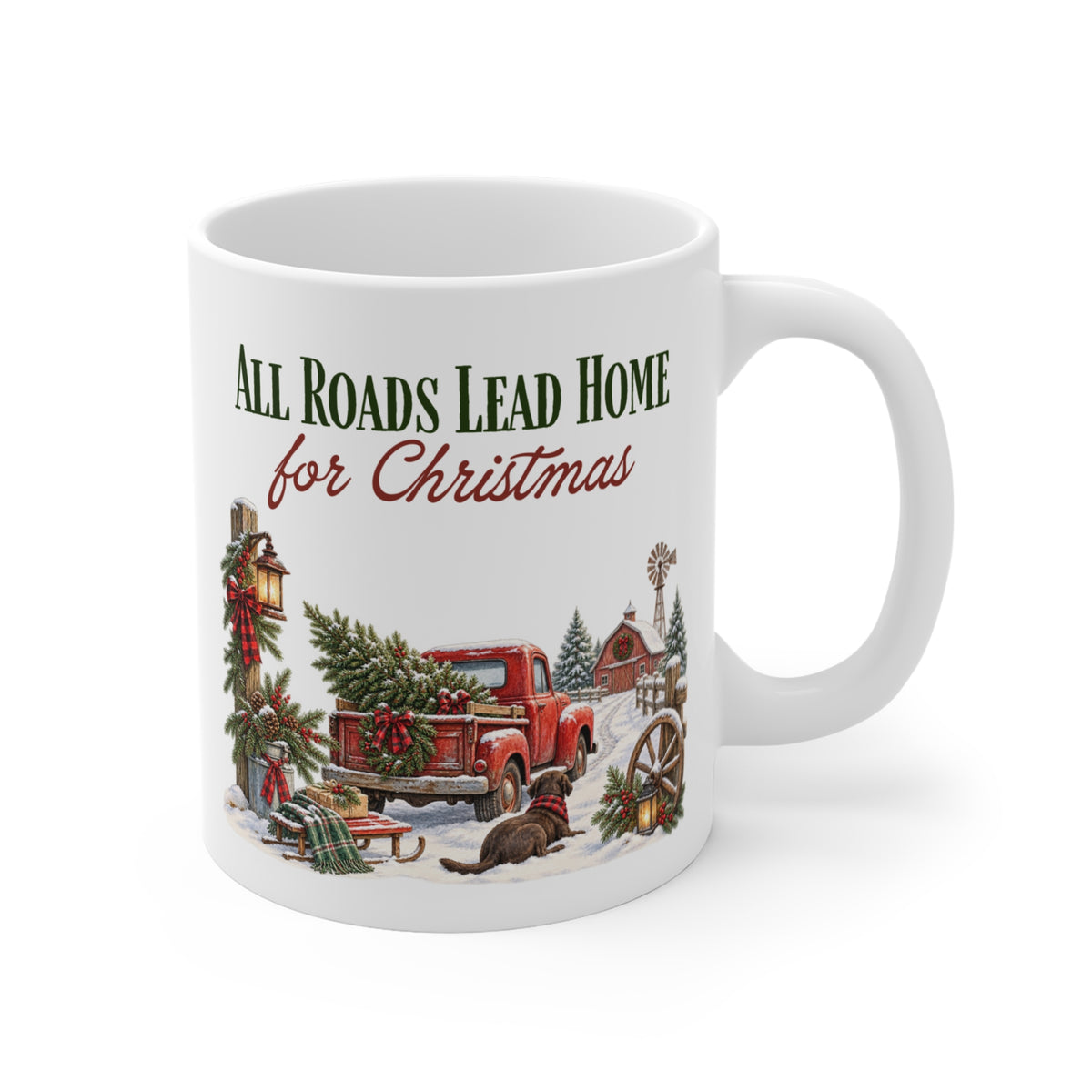 All Roads Lead Home for Christmas Mug | Vintage Red Truck | Nostalgic Christmas Gift | 11 oz Ceramic Mug