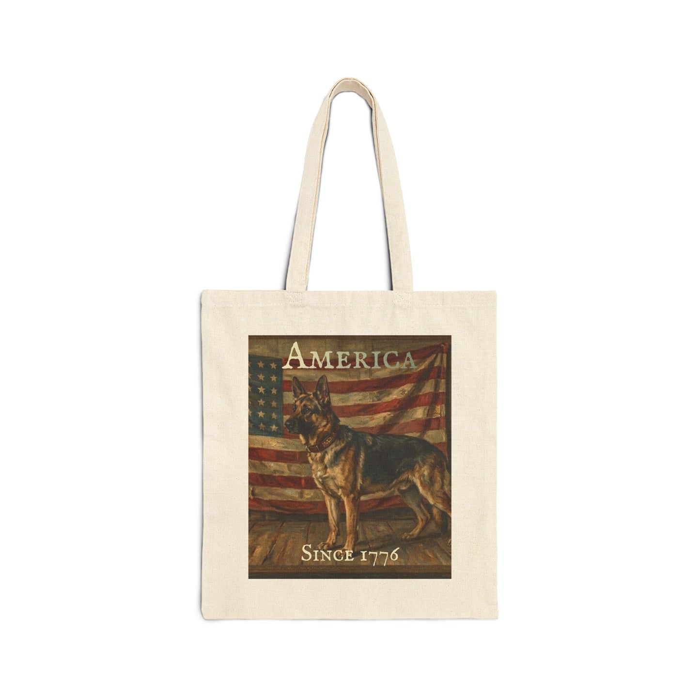 Tote Bag - 'America Since 1776' Patriotic American Flag & Dog Canvas Tote - German Shepherd