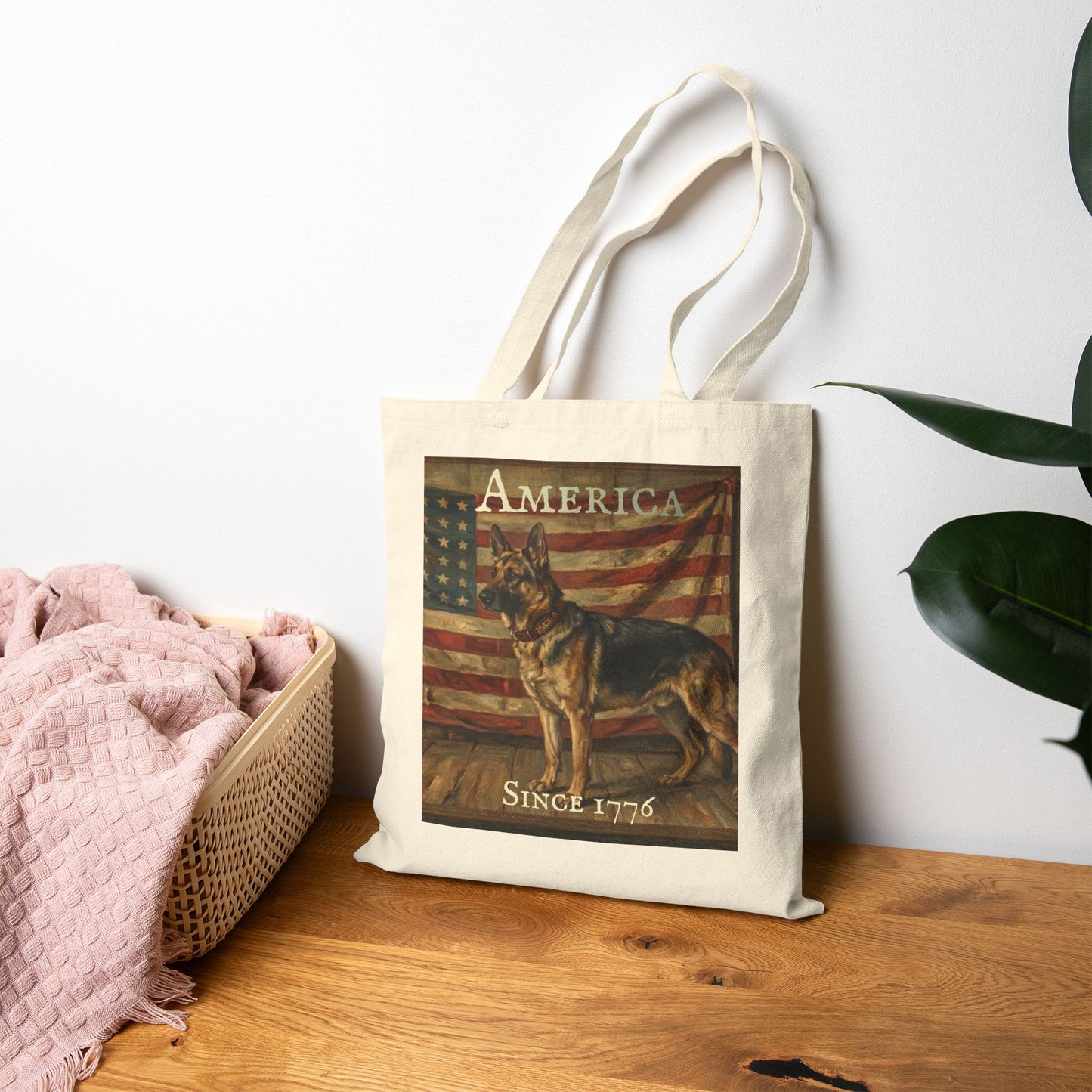 Tote Bag - 'America Since 1776' Patriotic American Flag & Dog Canvas Tote - German Shepherd