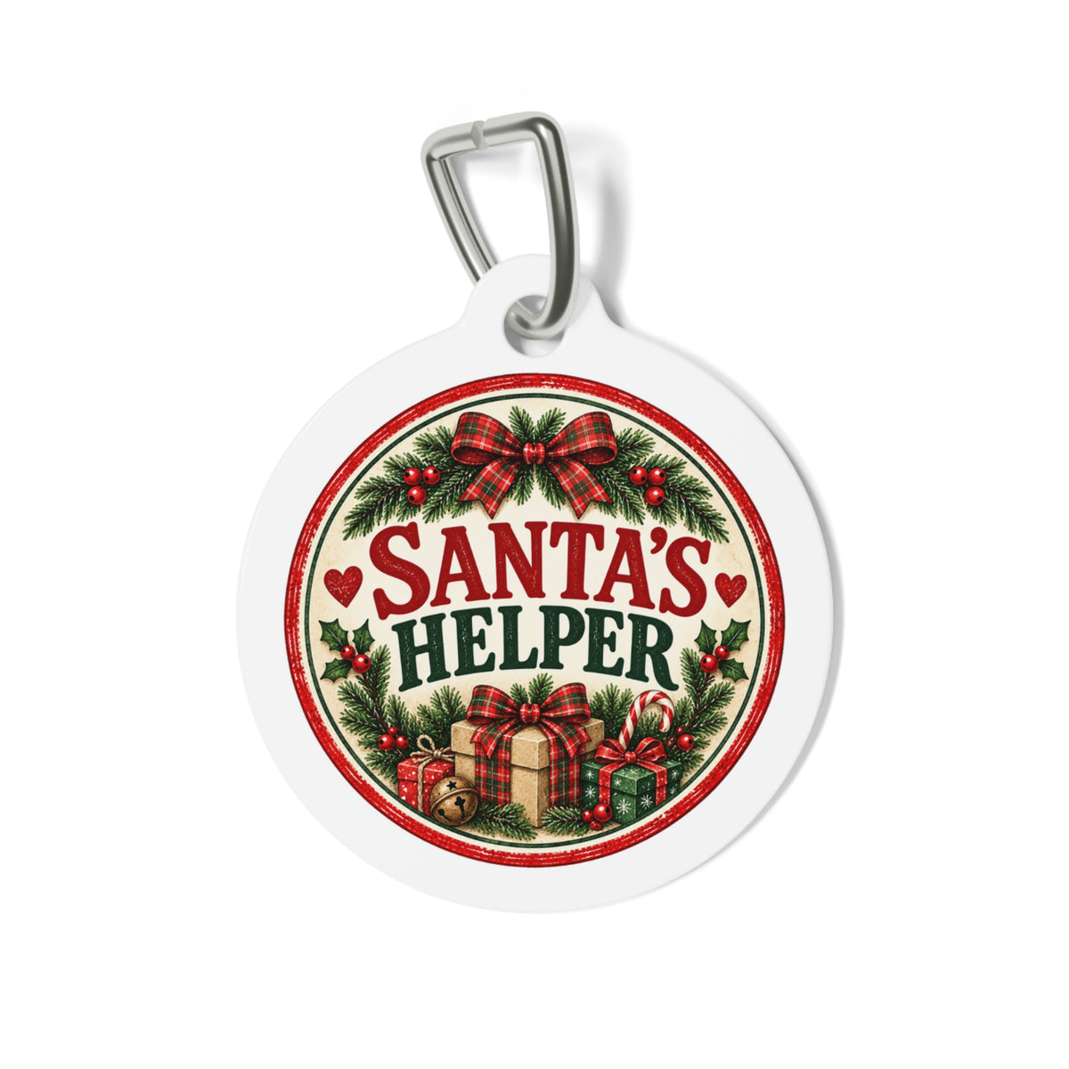 Santa’s Helper Personalized Christmas Dog Tag | 1" Holiday Pet ID Tag