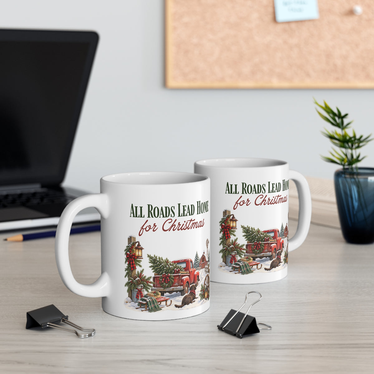 All Roads Lead Home for Christmas Mug | Vintage Red Truck | Nostalgic Christmas Gift | 11 oz Ceramic Mug
