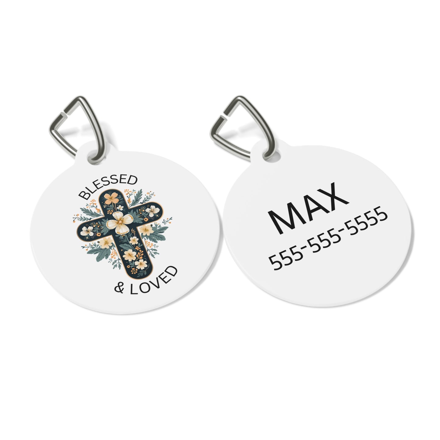 Blessed & Loved Dog ID Tag | Christian Pet Tag | Personalized Dog Collar Tag