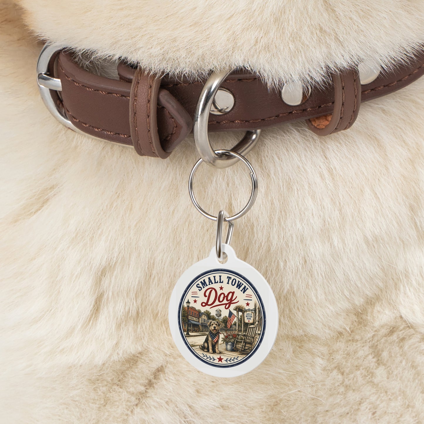 Small Town Dog Personalized Americana Dog Tag | Vintage Farmhouse Dog ID Tag | Custom Pet Tag | Dog Days Mercantile