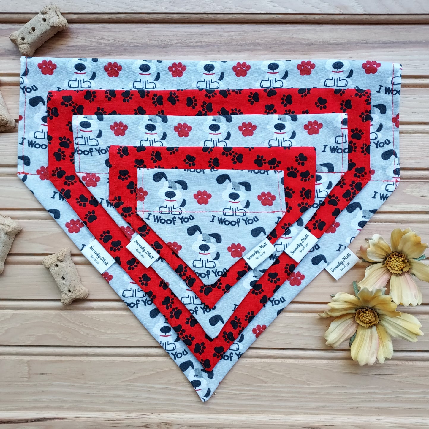 I Woof You Reversible Slide-Over-the-Collar Dog Bandana by Swanky Mutt Boutique