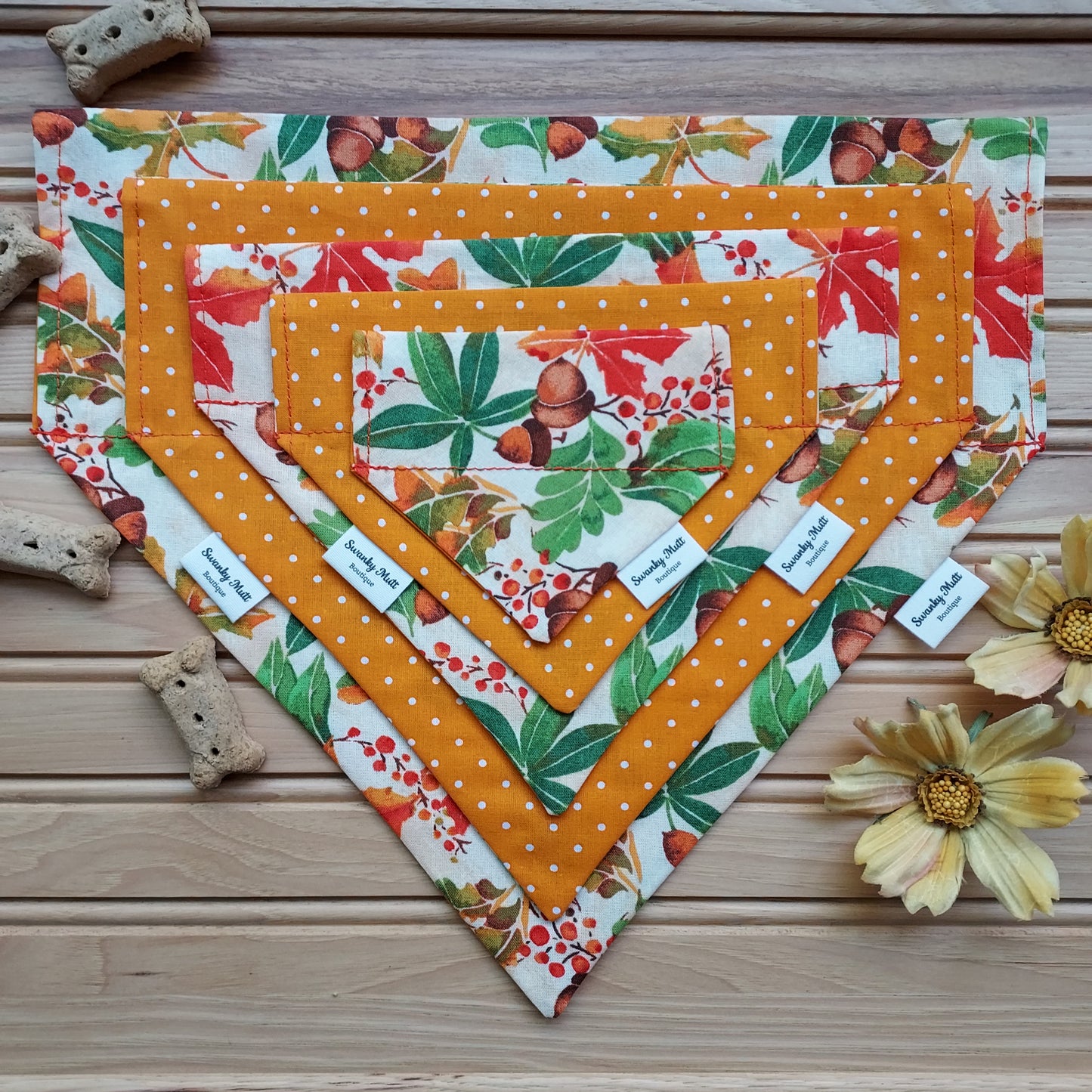 Fall Leaves Reversible Slide-Over-the-Collar Dog Bandana by Swanky Mutt Boutique