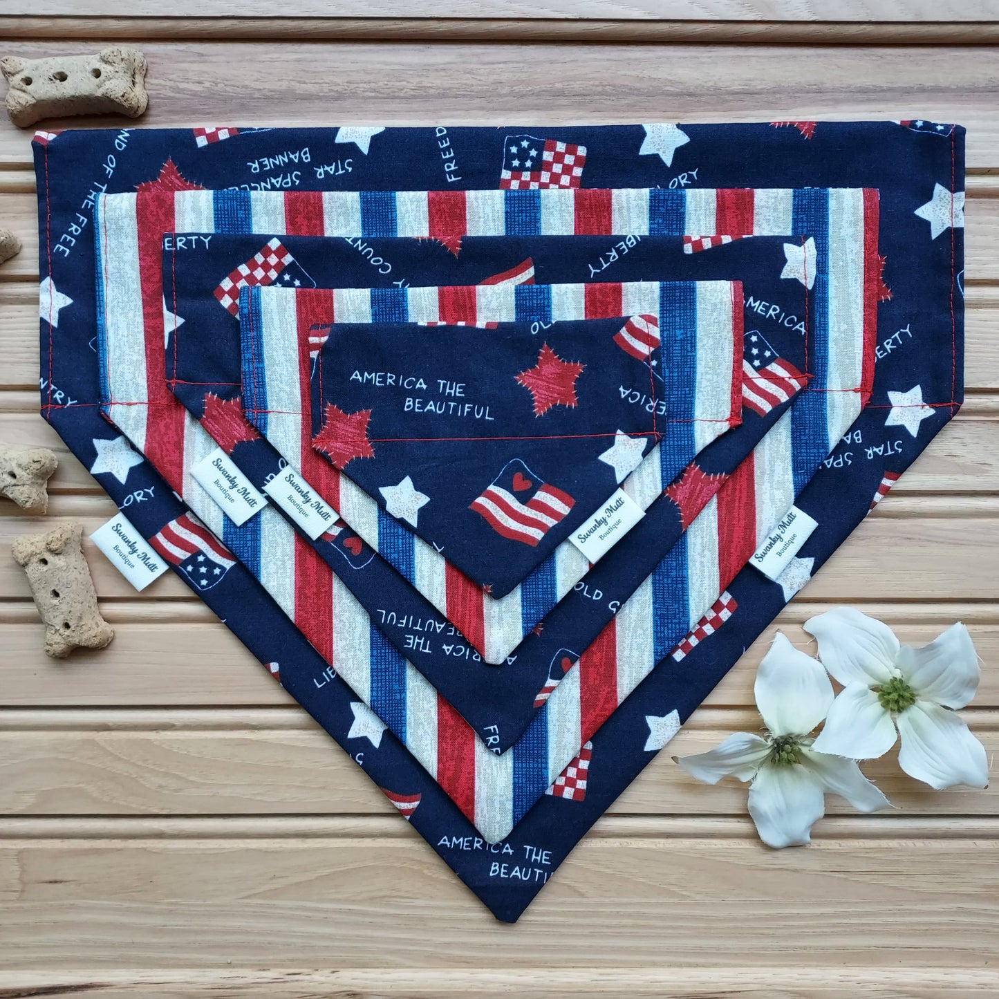 Patriotic Reversible Slide-Over-the-Collar Dog Bandana by Swanky Mutt Boutique