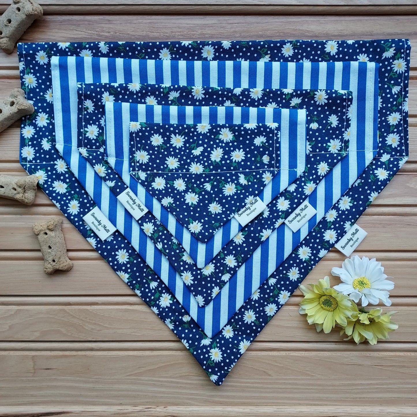 Daisies Reversible Slide-Over-the-Collar Dog Bandana by Swanky Mutt Boutique