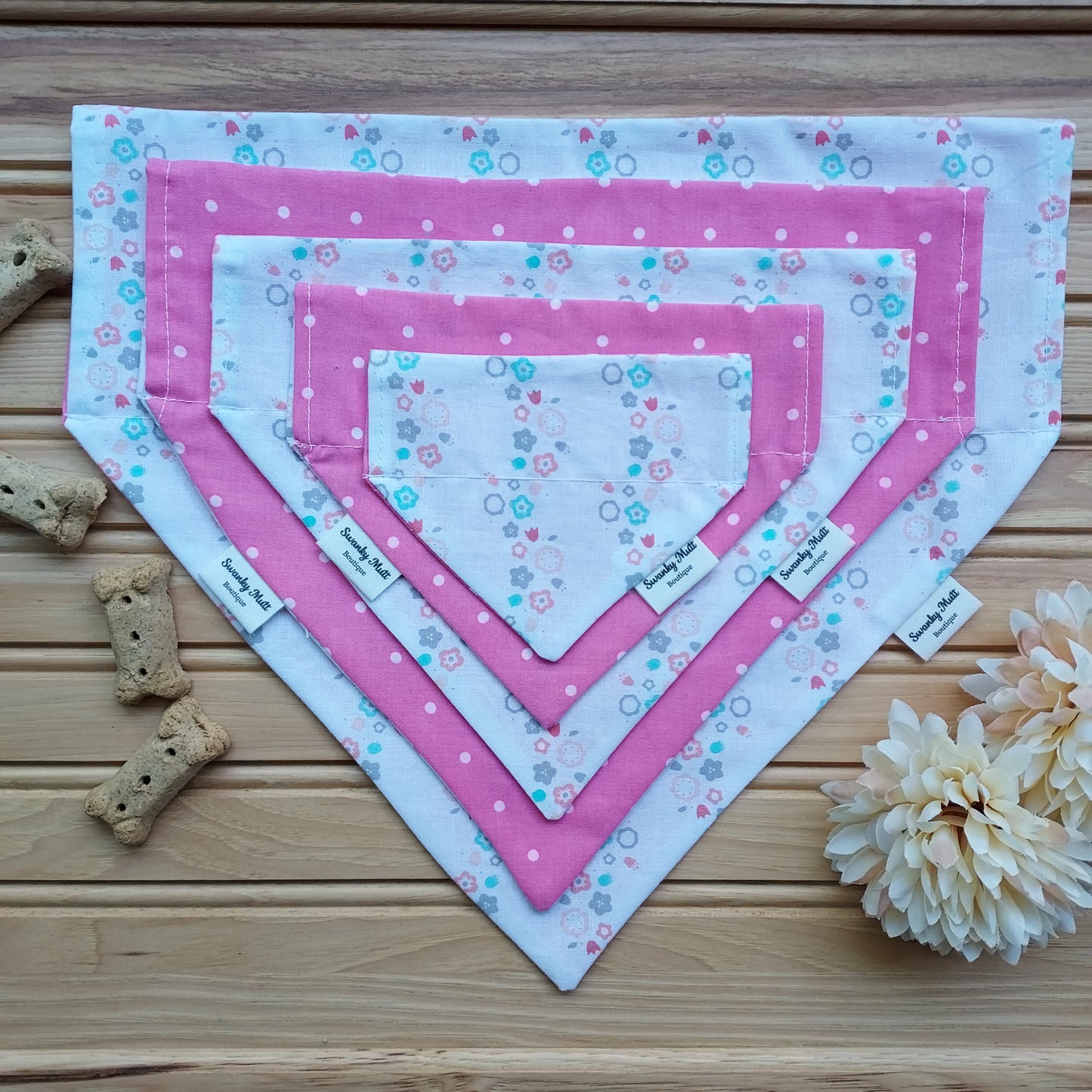 Pastel Floral Reversible Slide-Over-the-Collar Dog Bandana by Swanky Mutt Boutique