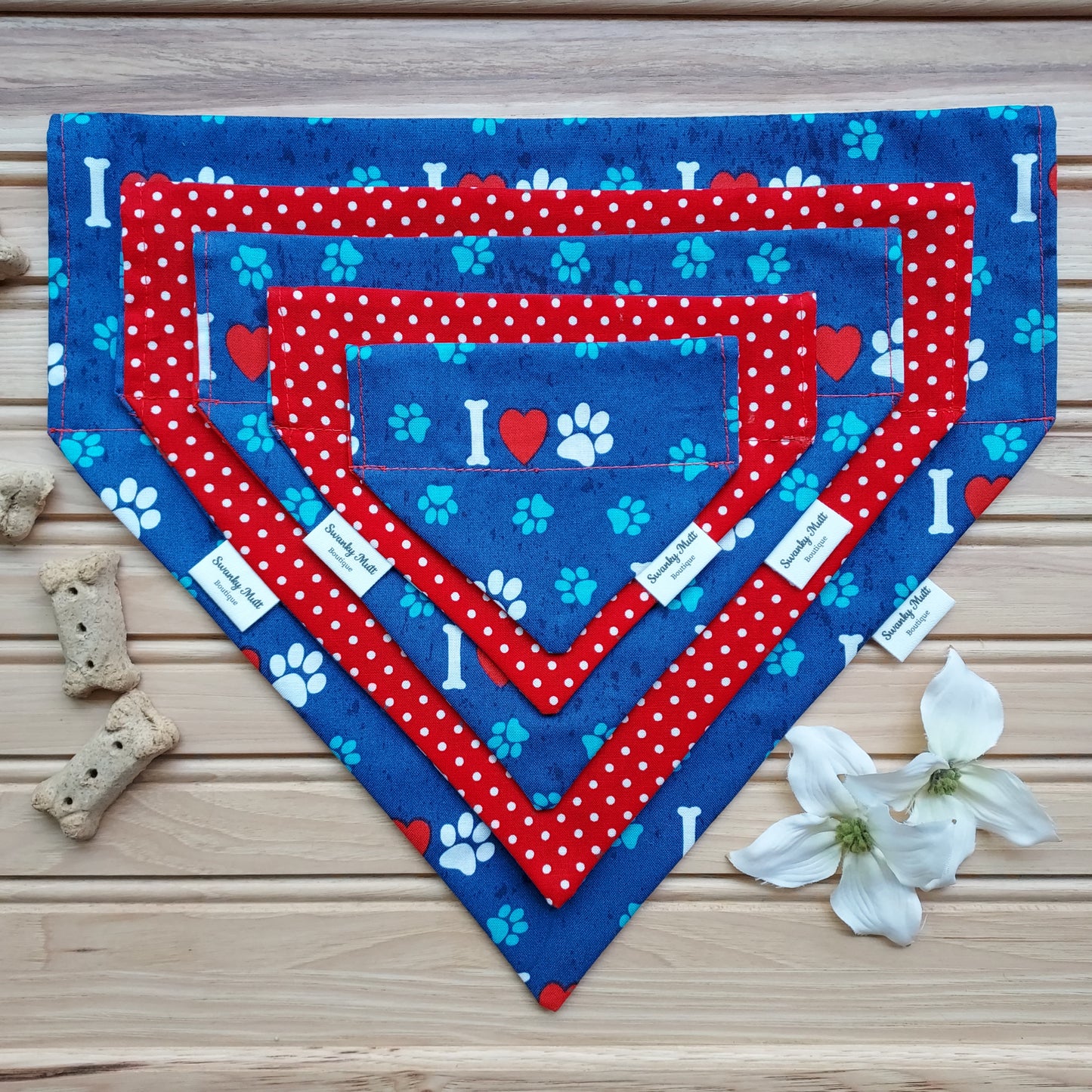 I Love Dogs Reversible Slide-Over-the-Collar Dog Bandana by Swanky Mutt Boutique
