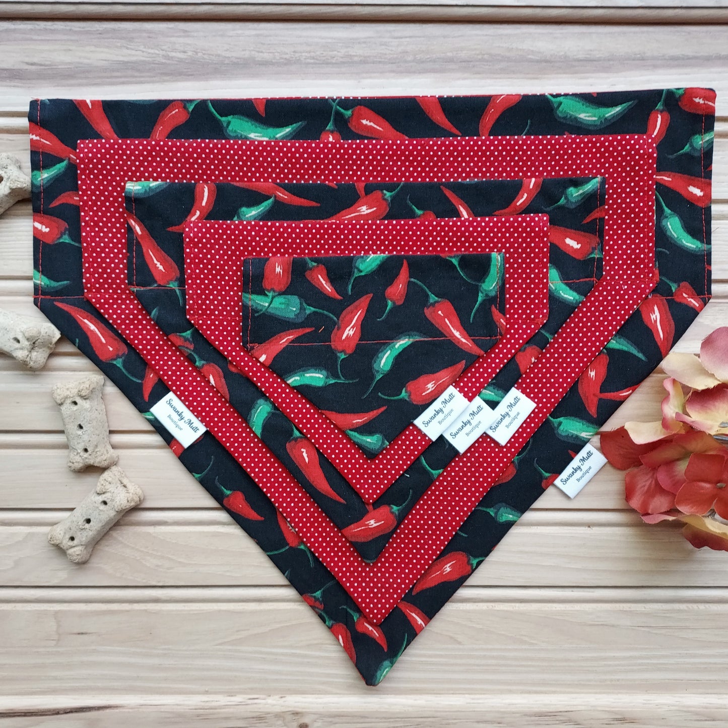 Hot Peppers Reversible Slide-Over-the-Collar Dog Bandana by Swanky Mutt Boutique