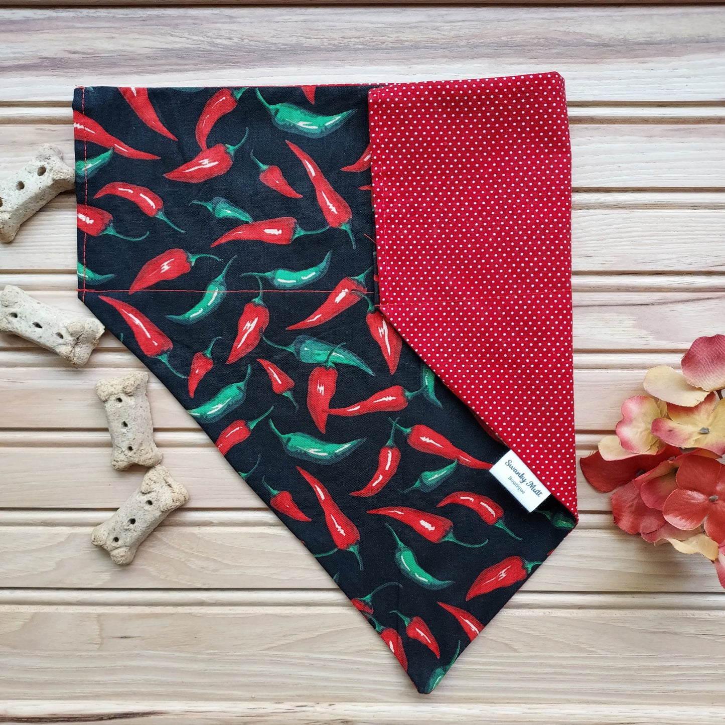 Hot Peppers Reversible Slide-Over-the-Collar Dog Bandana by Swanky Mutt Boutique