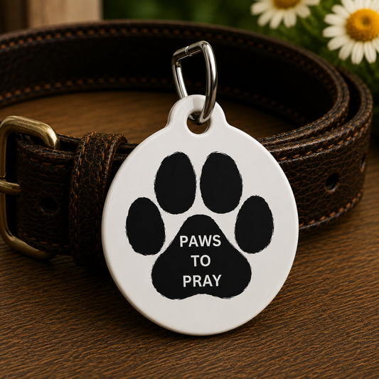 Paws To Pray Dog ID Tag | Christian Pet Tag | Personalized Dog Collar Tag