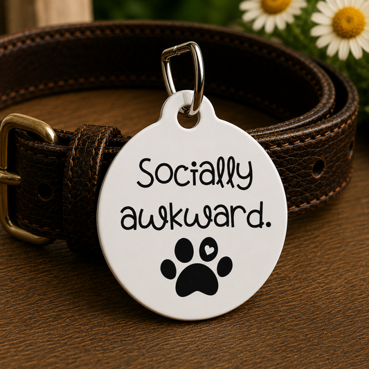 Socially Awkward Funny Dog ID Tag | Cute Pet Tag | Personalized Dog ID Tag