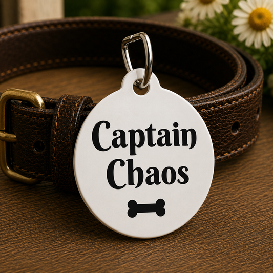 Captain Chaos Funny Dog ID Tag | Cute Pet Tag | Personalized Dog ID Tag
