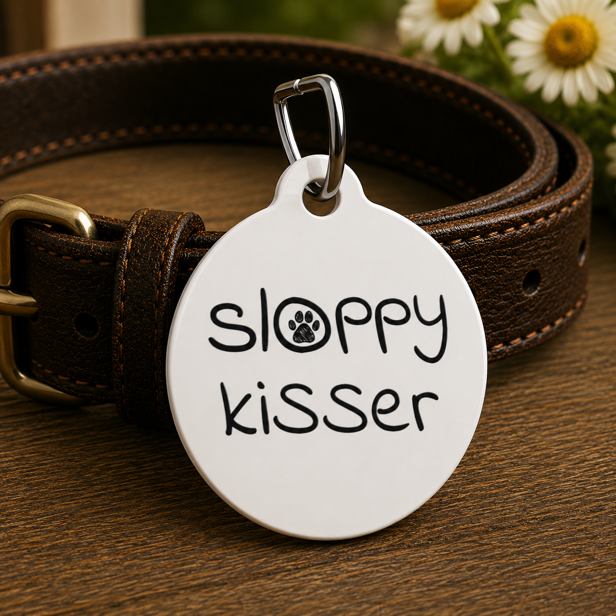 Sloppy Kisser Funny Dog ID Tag | Cute Pet Tag | Personalized Dog ID Tag