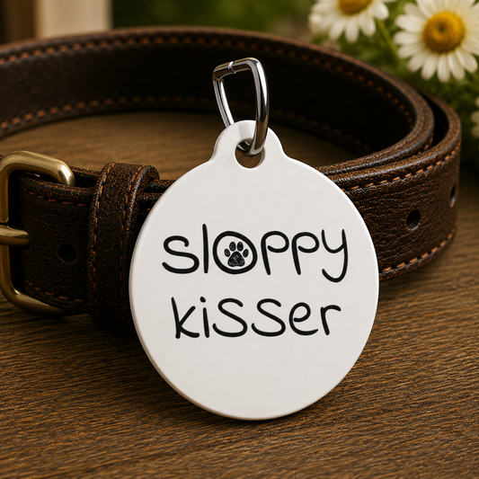 Sloppy Kisser Funny Dog ID Tag | Cute Pet Tag | Personalized Dog ID Tag