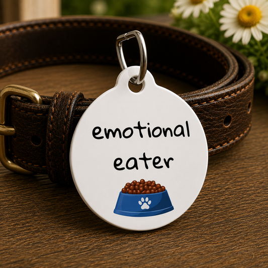 Emotional Eater Funny Dog ID Tag | Cute Pet Tag | Personalized Dog ID Tag